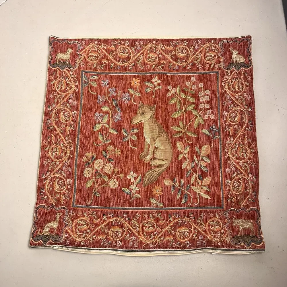 Medieval Fox Tapestry Pillow Cushion Cover Jacquard Woven France Goblus 18x19